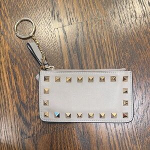 Valentino Light Gray Keychain Wallet with Gold Accents